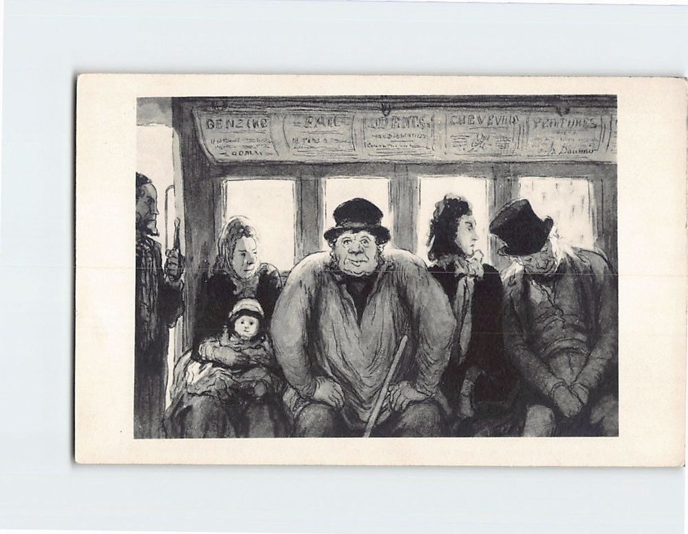 Postcard Interior of an Omnibus Art by Honore Daumier
