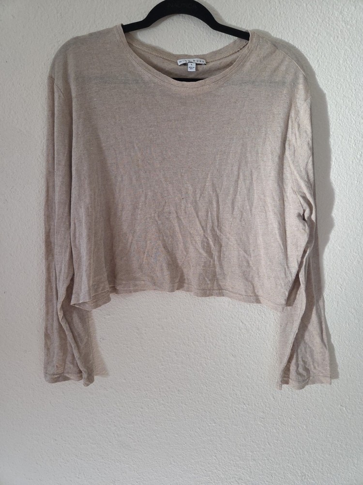 Womens Miou Muse Beige/Heathered White Linen Blend Long Sleeve Sz L