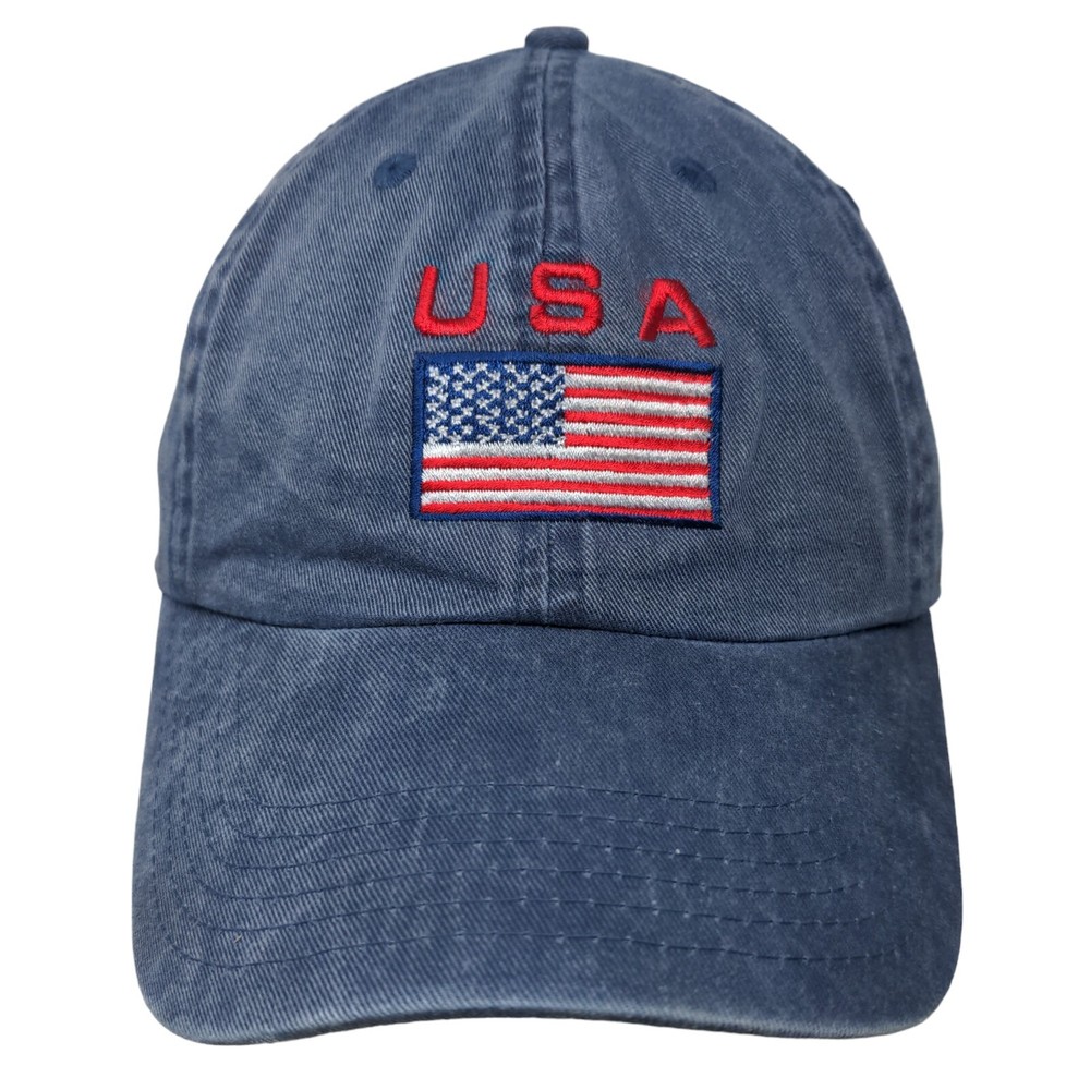 USA Flag Slideback Hat One Size Blue Patriotic Embroidered Triangle Headwear