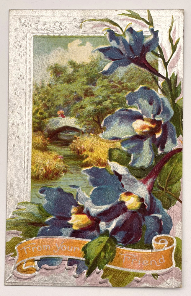 Antique Embossed J.A. Everitt Postcard Friendship Favors Floral Scene