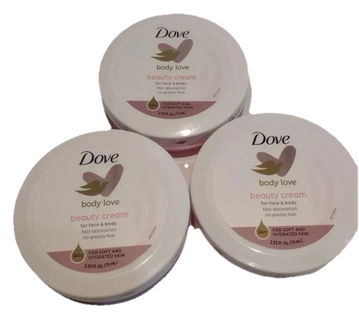 3 Sealed Dove Beauty Cream Body Love 2.53 fl oz (75 mL) For Face and Body