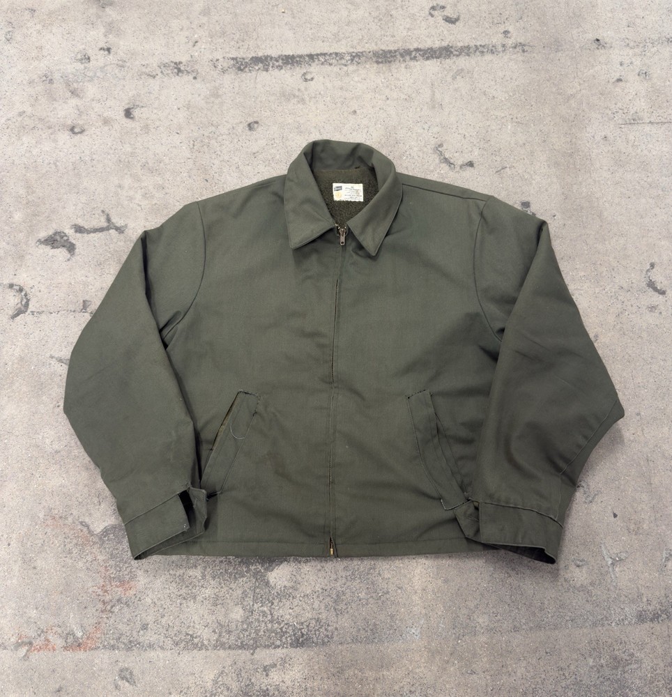 Vintage 60s Sears Roebuck Work Jacket Large Green Lined USA Made Talon