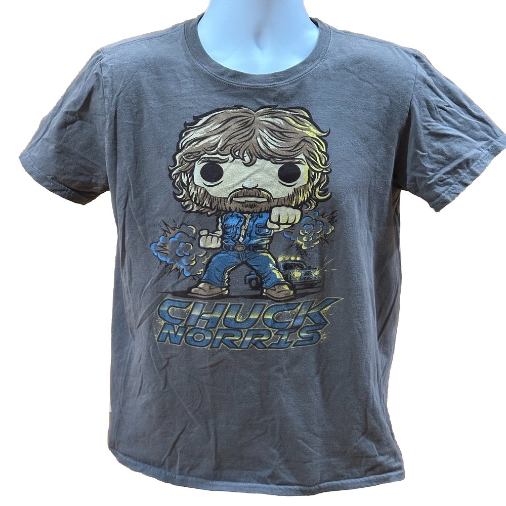 Chuck Norris Funko Pop T-Shirt Medium Gray Graphic Tee 100% Cotton