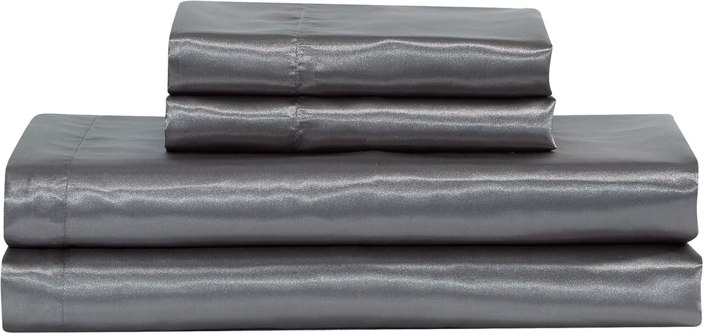 Mk Collection Soft Silky Satin Solid Color Deep Pocket Sheet Set (Grey, Queen)