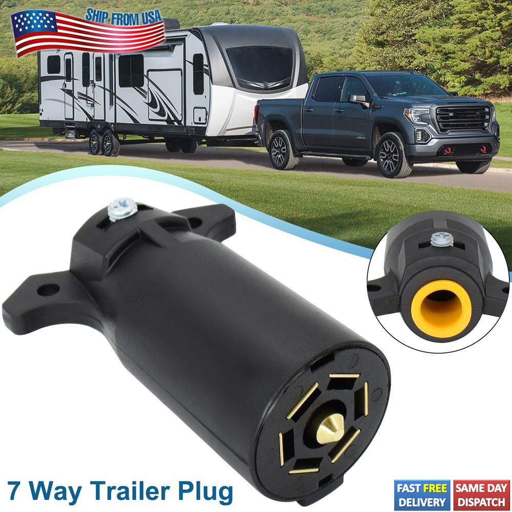 7 way Trailer End Round RV Style Light Plug Connector Blade Pin Tow Accessories