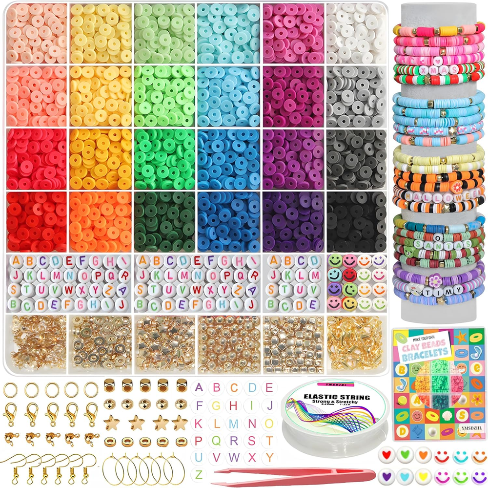 6000+PCS 24 Color DIY Clay Beads Bracelet Making Kit for Friendship Gifts