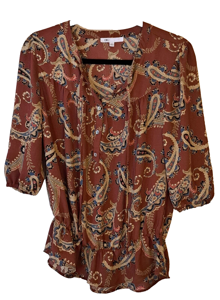 Daniel Rainn Womens Paisley Long Sleeve Blouse in Multicolor Sizes S Polyester
