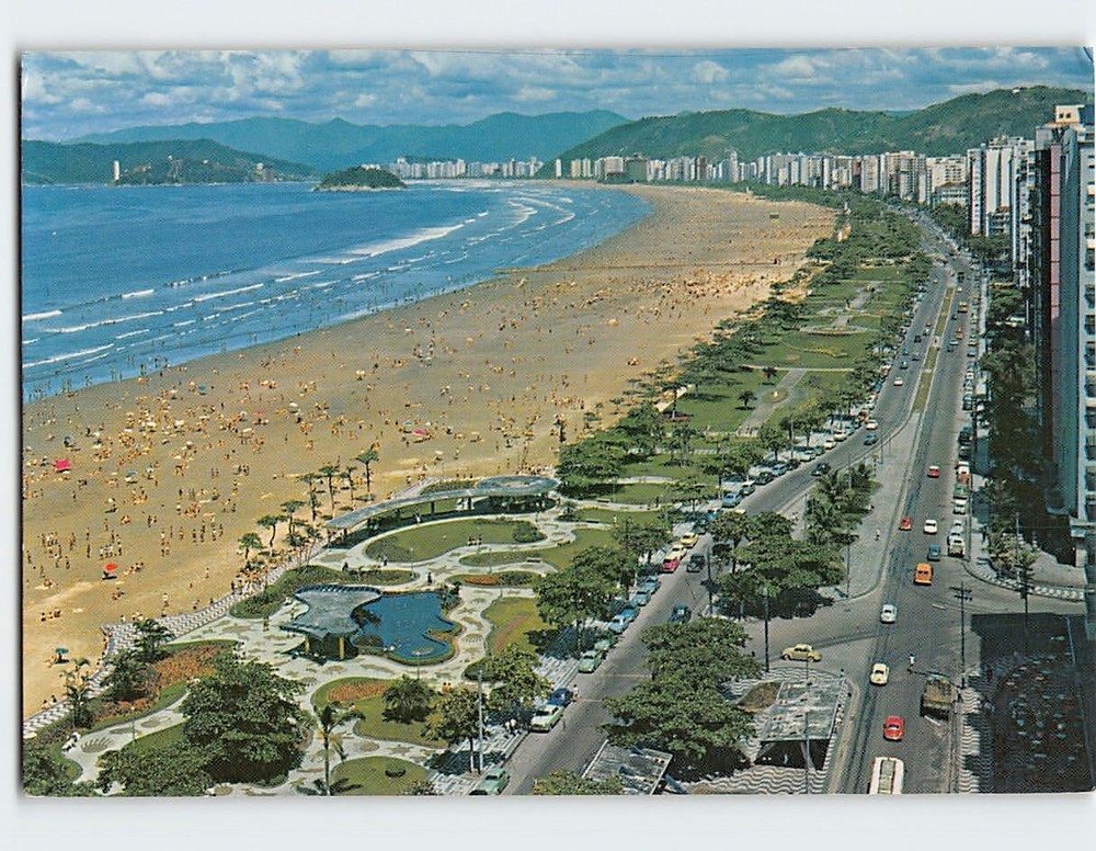 Postcard Partial View of the Beach Santos Brazil