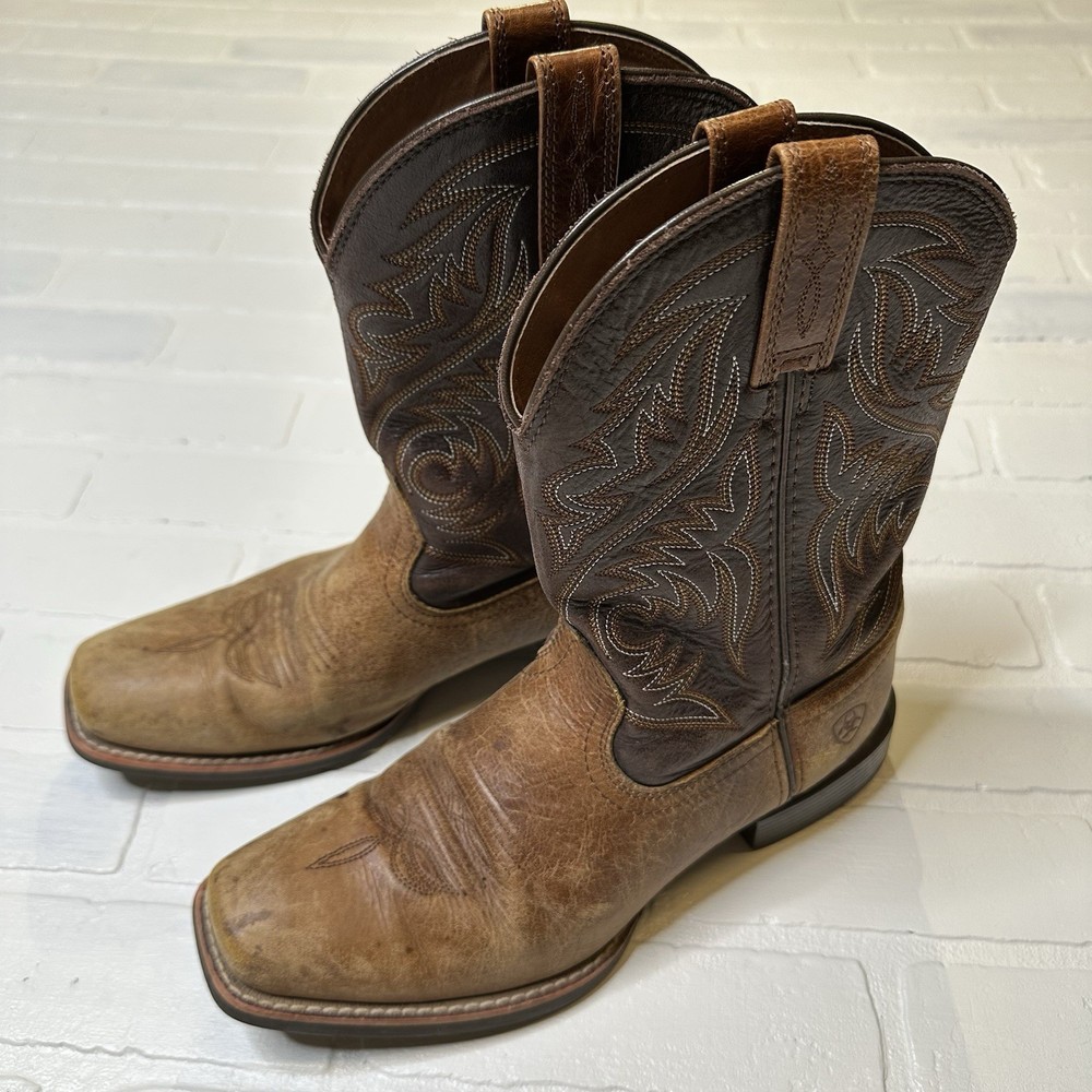 Ariat Mens Size 8 D Sport Peanut Butter Chaga Brown Wide Square Toe Cowboy Boots