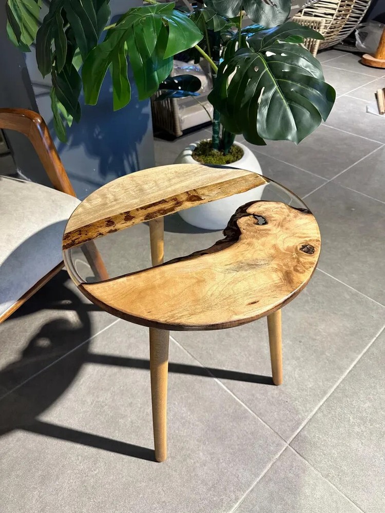 Acacia Wood and Clear Epoxy Round Coffee Table for Modern Home Decor  -image
