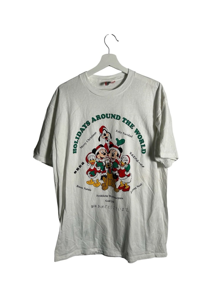 Vintage Disney Christmas Mickey Mouse White T-shirt Large | Rare Collector’s