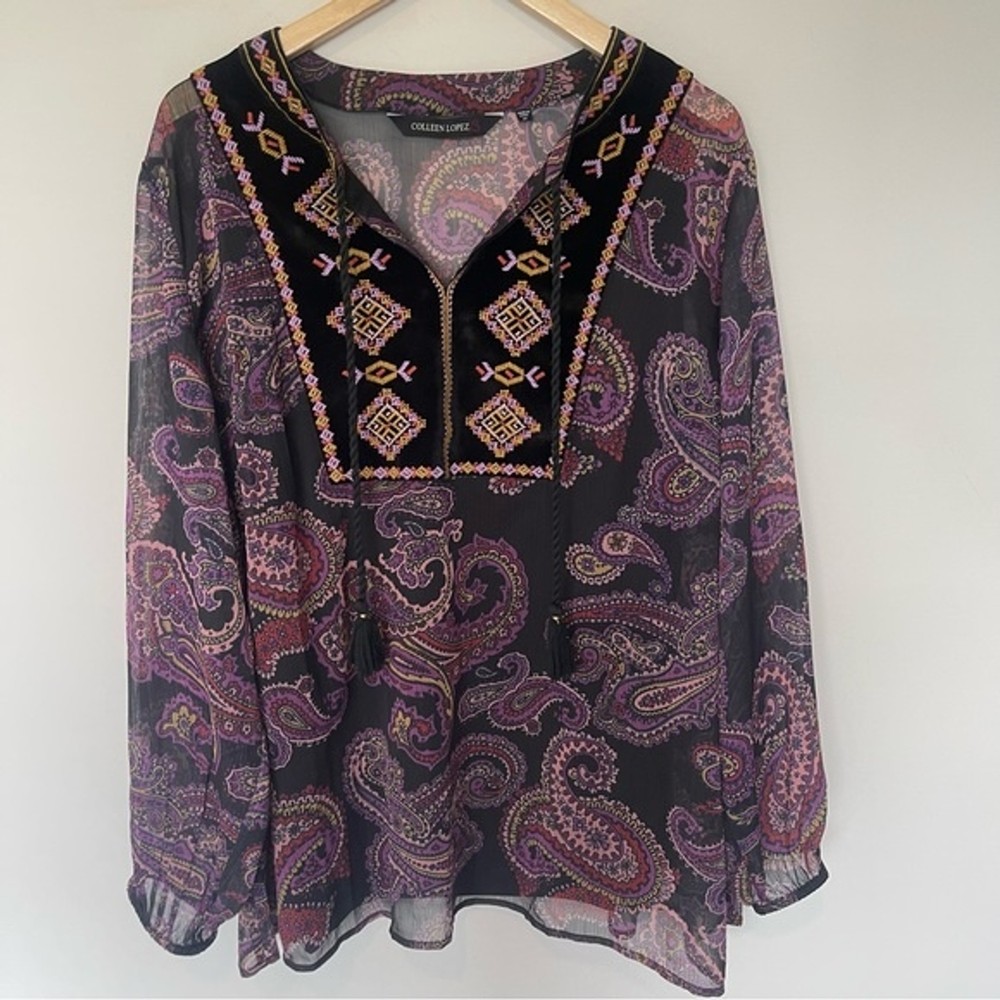 Collen Lopez Woman’s Sheer Tunic W/Built In Tank Blouse Top, Size- 2X