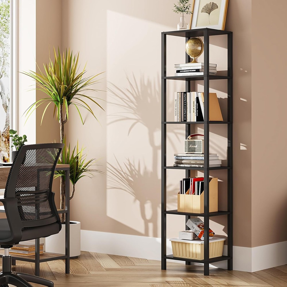 Bookshelf, 6-Tier Tall Book Shelf, Narrow Bookcase for Small Space