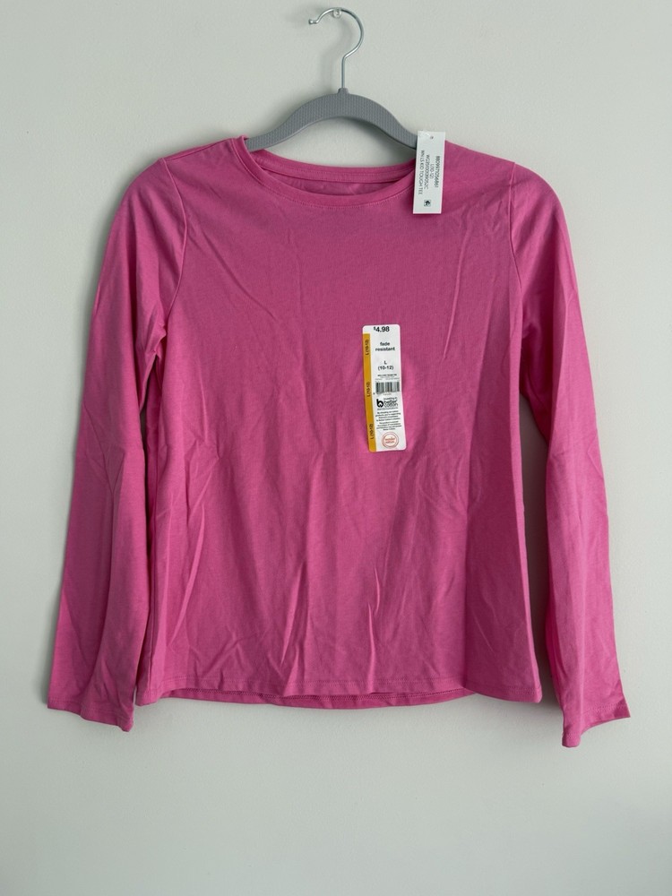 Wonder Nation Girls Size LARGE (10-12) Pink Long Sleeve Casual T-Shirt Pullover
