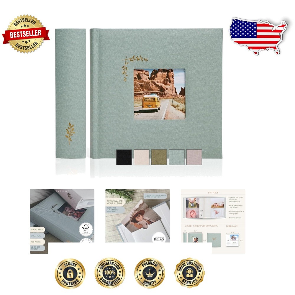 Stylish 4x6 Photo Album with Window - 200 Acid-Free Pockets for Keepsakes-image