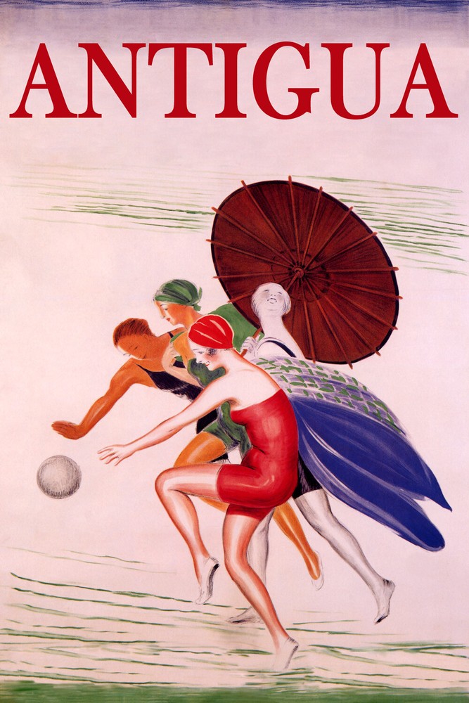 Vintage Antigua Beach Fashion Sun Umbrella Travel Poster Free Shipping