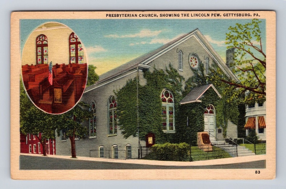 Gettysburg PA-Pennsylvania, Presbyterian Church, Lincoln Pew Vintage Postcard