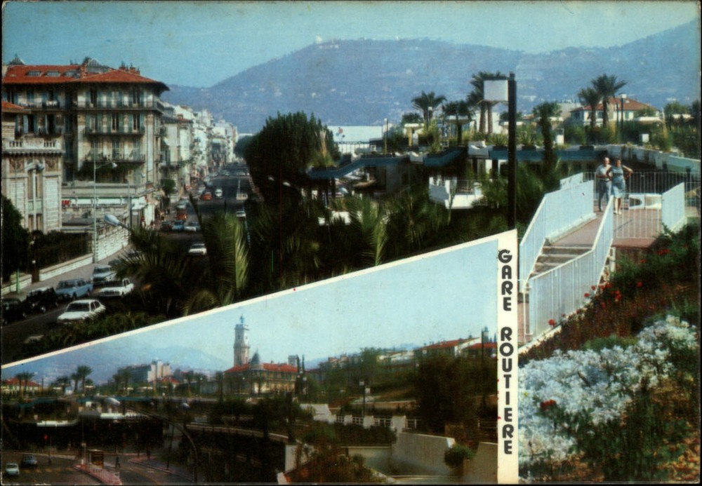 Promenade in sun of Cote d'Azur Nice France multiview ~ postcard sku657