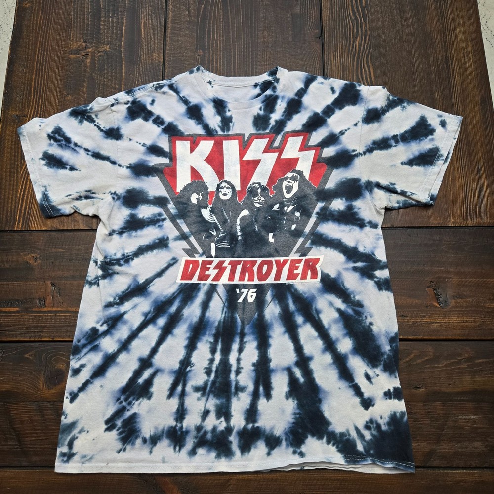 Kiss Destroyer '76 Liquid Blue Tie Dye Vintage T Shirt Adult Men's Size LARGE