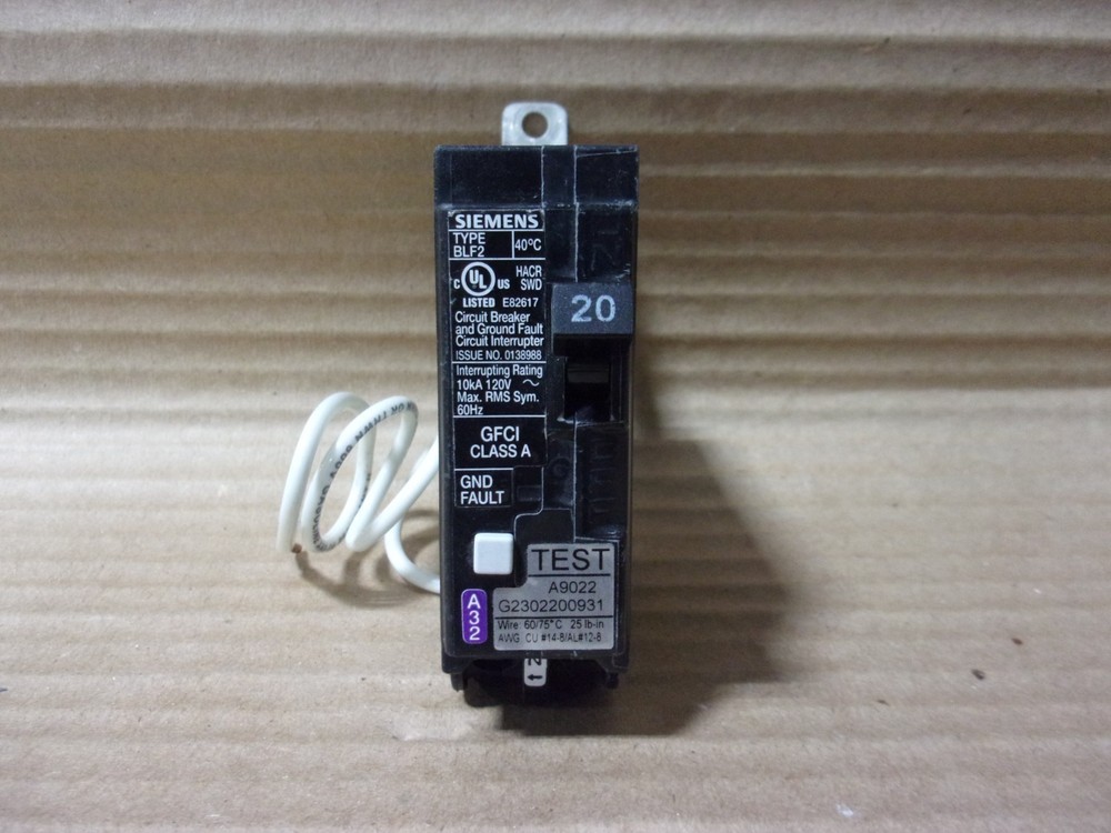 Siemens BLF BL BF120A 1 Pole 20 Amp 120V Ground Fault Circuit Breaker
