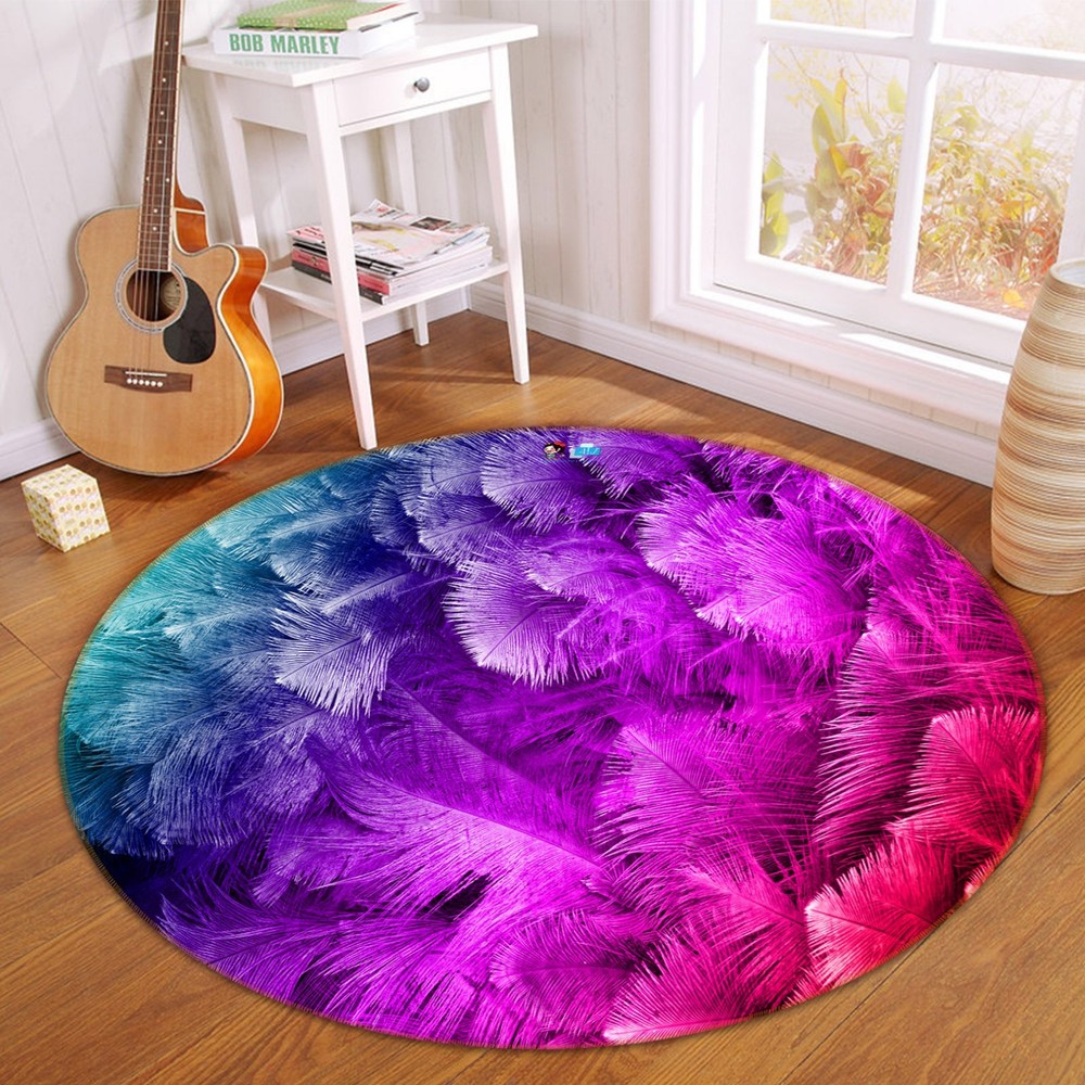 3D Purple Feather 44 Non Slip Rug Room Mat Round Quality Elegant Photo Carpet AU