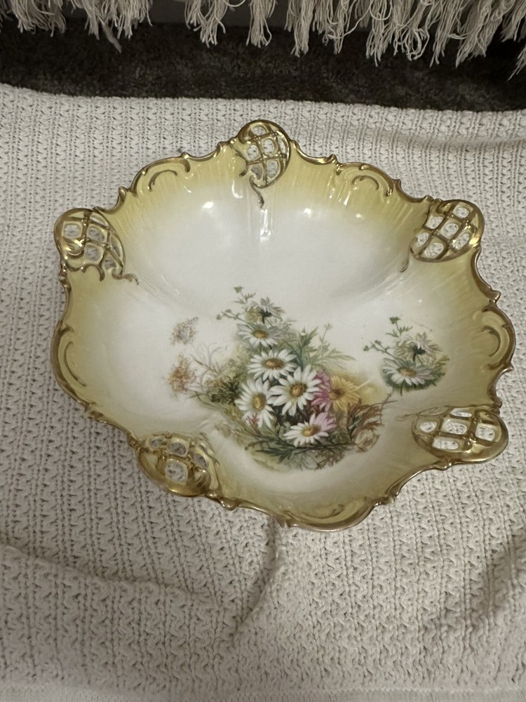 Antique Rosenthal B.R.C Moliere Scallop Reticulated Rim Bowl Germany Handpainted