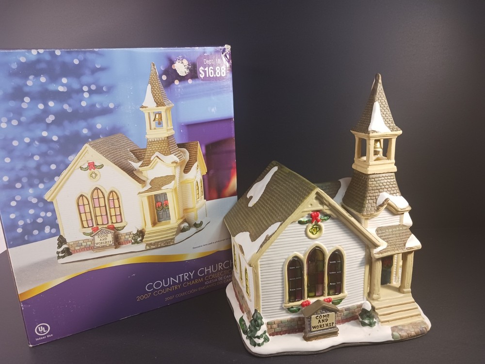 2007 Christmas Church – Ceramic Light-Up Village Building, Original Box  No Cord