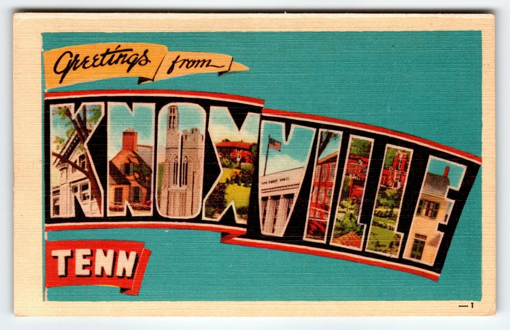 Greetings From Knoxville Tennessee 1950's Large Letter Postcard Linen Vintage