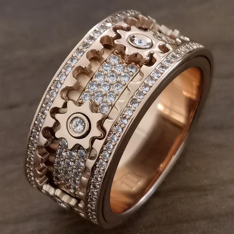 High-Quality Geometric 3D Spinner Ring with Rotating Gear Design