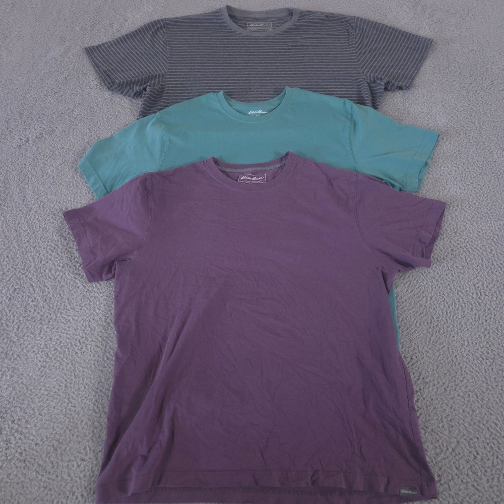LOT OF 3 Eddie Bauer Shirt Mens L Multi Legendwash Cotton Blend Striped Solid