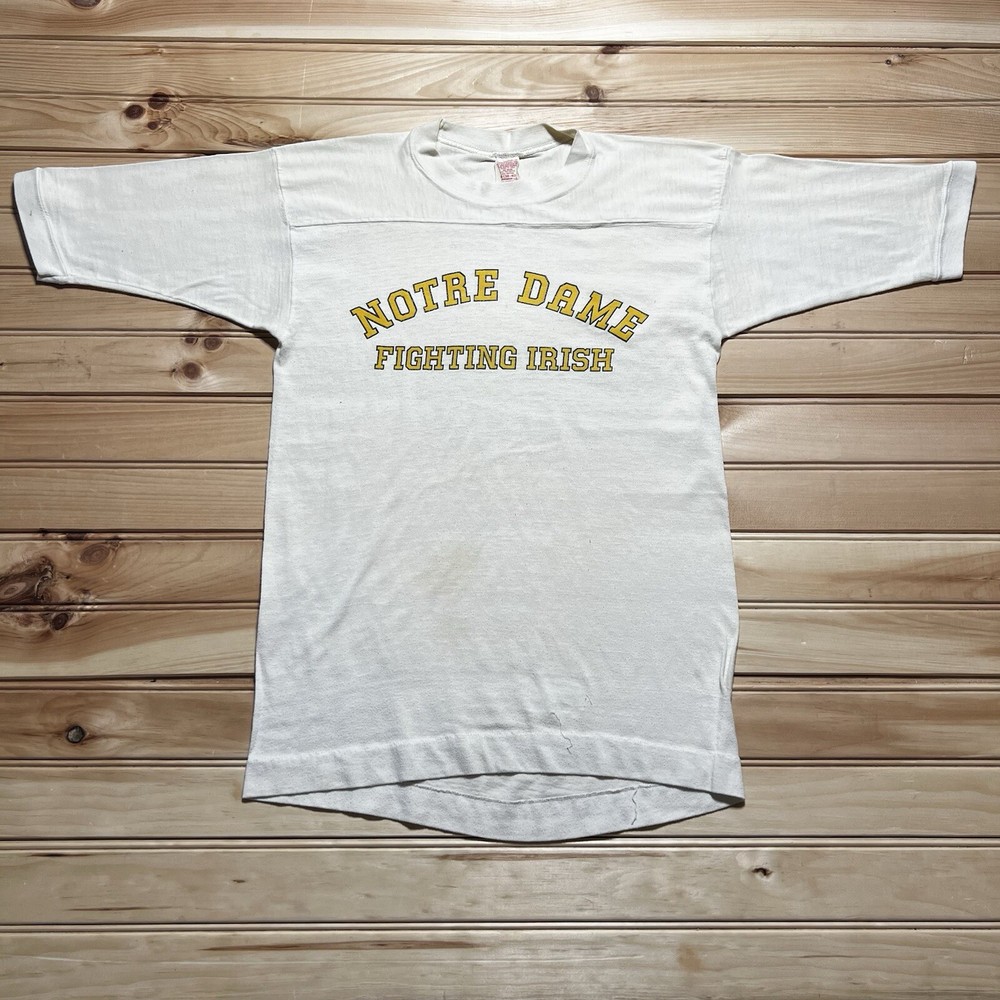 Vintage 70s 80s University of Notre Dame Fighting Irish Raglan Shirt Size Medium
