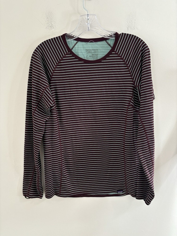 Patagonia Capilene Shirt Top Women S Brown Striped Long Sleeve Knit Base Layer