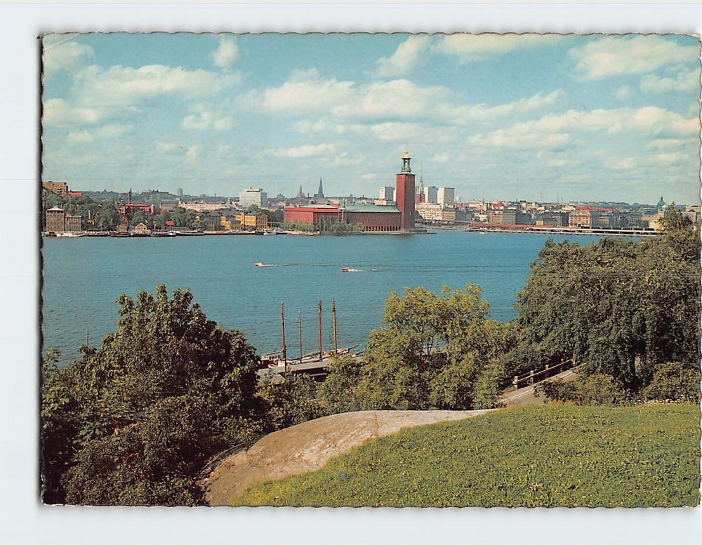 Postcard The Riddar bay and the City Hall Stockholm Sweden