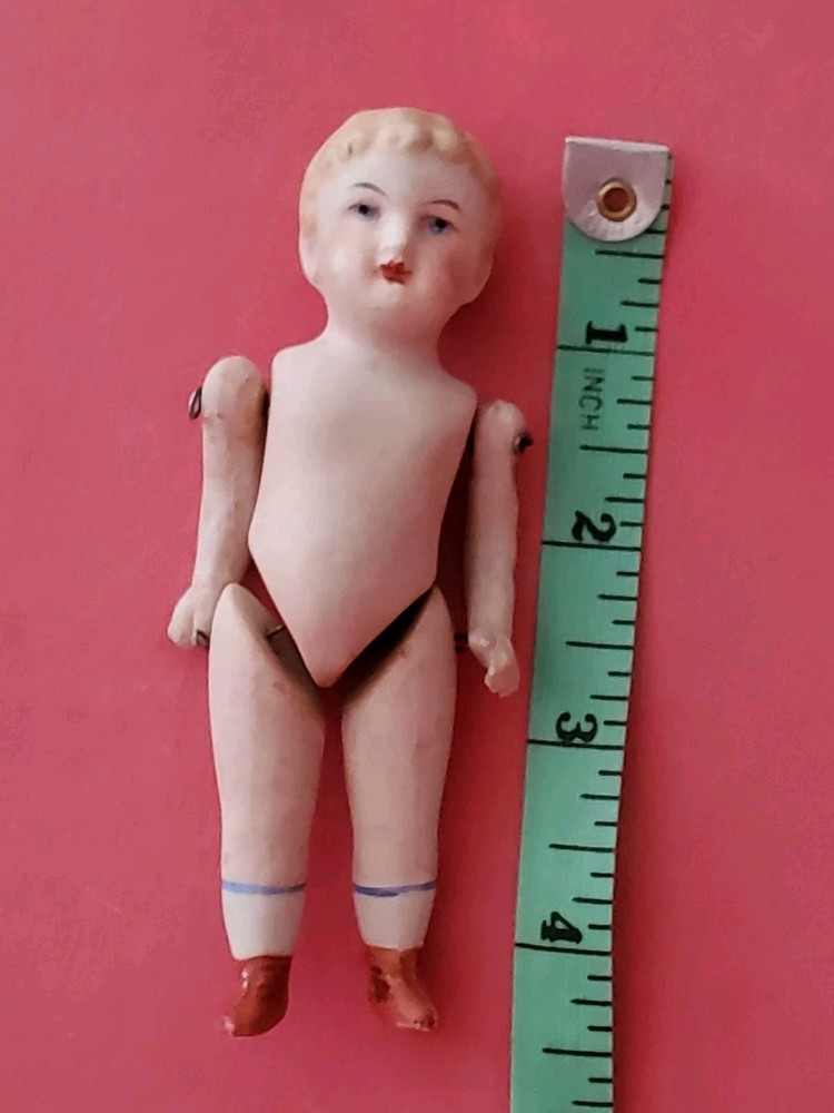 Antique German All Bisque Blonde Hair Boy Doll 4.5