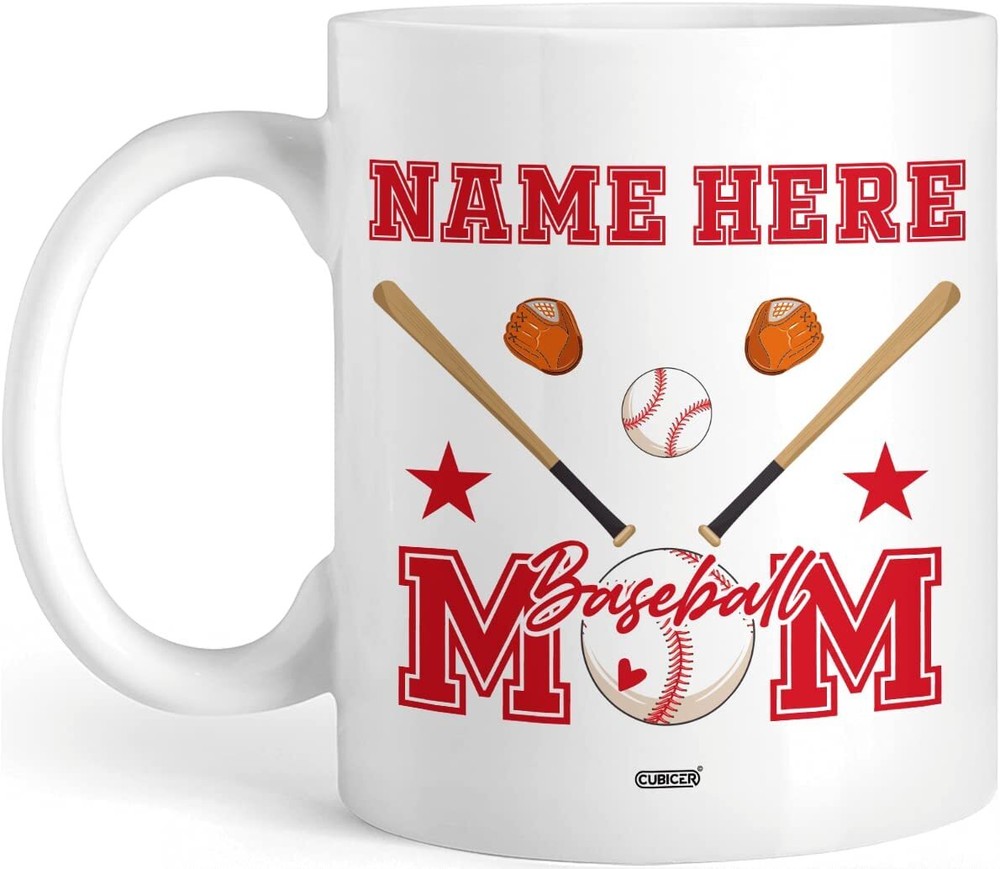 Personalized White Ceramic Coffee Mug Baseball Mom Mugs Customized Name Novelty