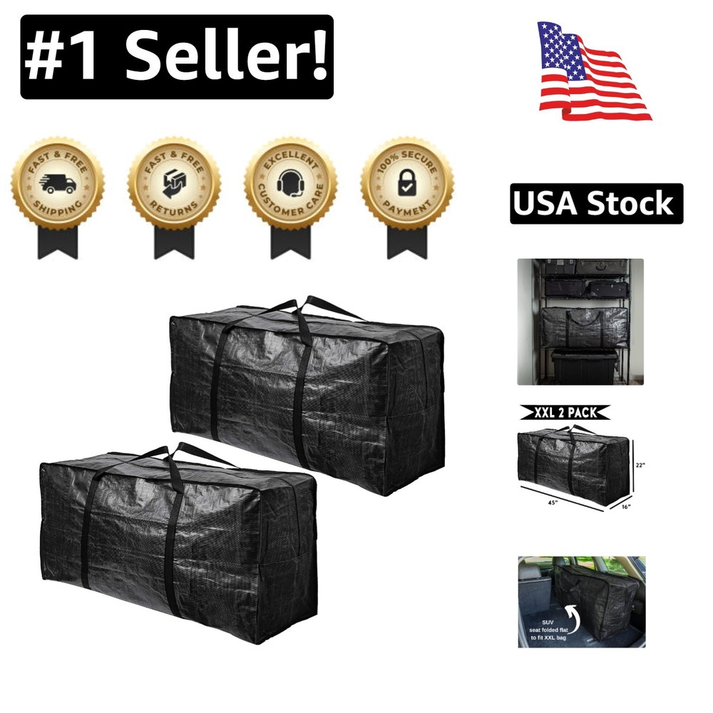 XXL Heavy Duty 100 lb Capacity Zippered Storage Totes 2 Pack Reusable