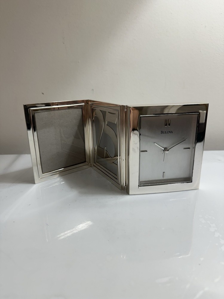 BULOVA PICTURE FRAME CLOCK, Silver plated
