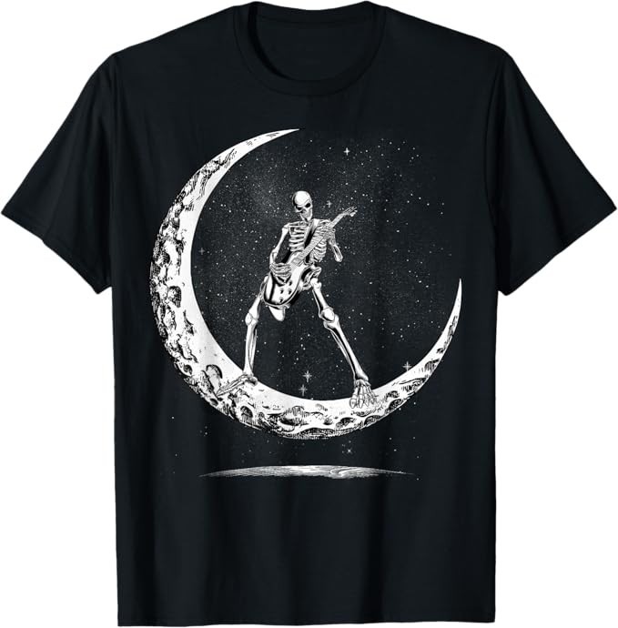 Skeleton Playing Guitar Rock And Roll Band Halloween Men Kid T-Shirt
