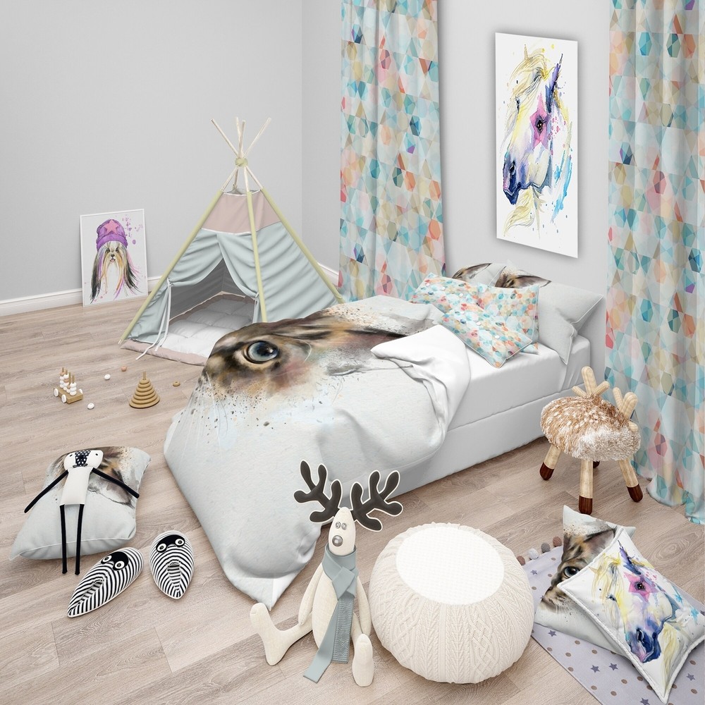 Designart 'Cat Half Face Watercolor' Animal Bedding Set -