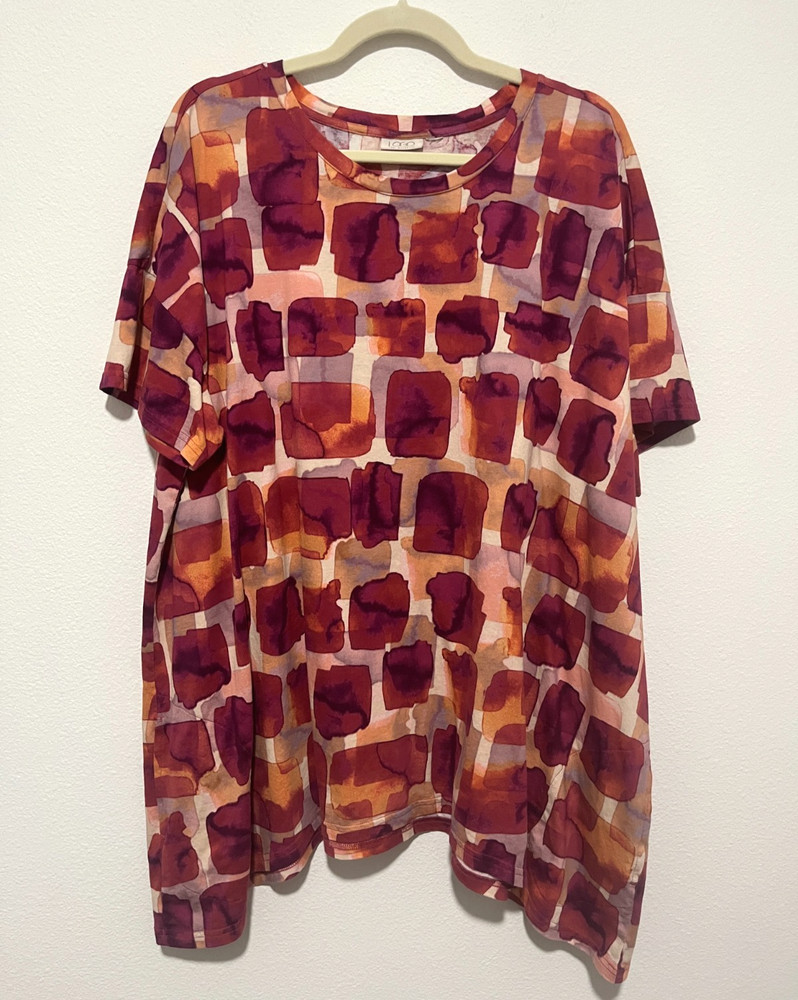 Logo By Lori Goldstein Top Women's 1X Multicolor Short Sleeve Sharkbite Tunic