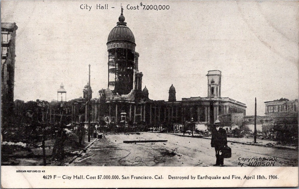 1906 San Francisco Earthquake Fire City Hall Ruins RPPC Postcard Hodson