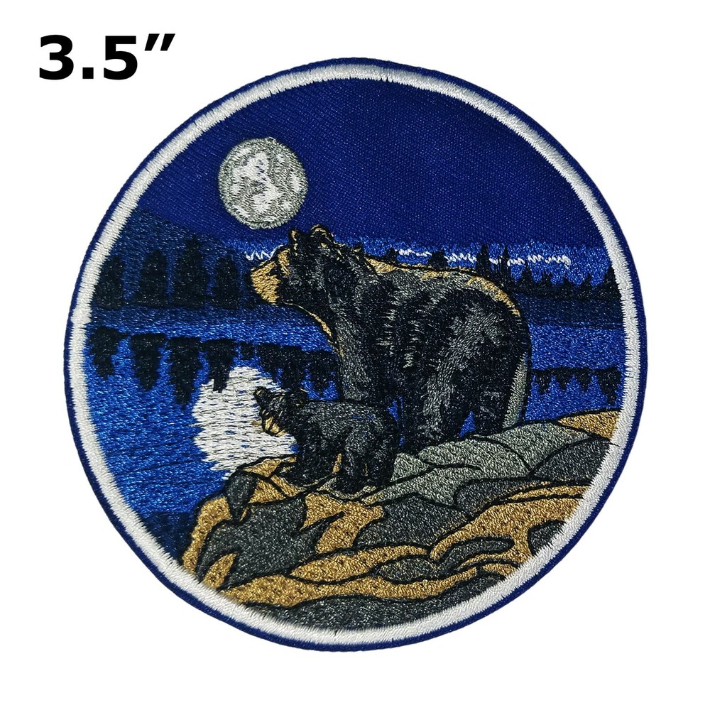 Mama Bear & Cub Patch Embroidered Iron-On Applique Travel Souvenir Moon Stars