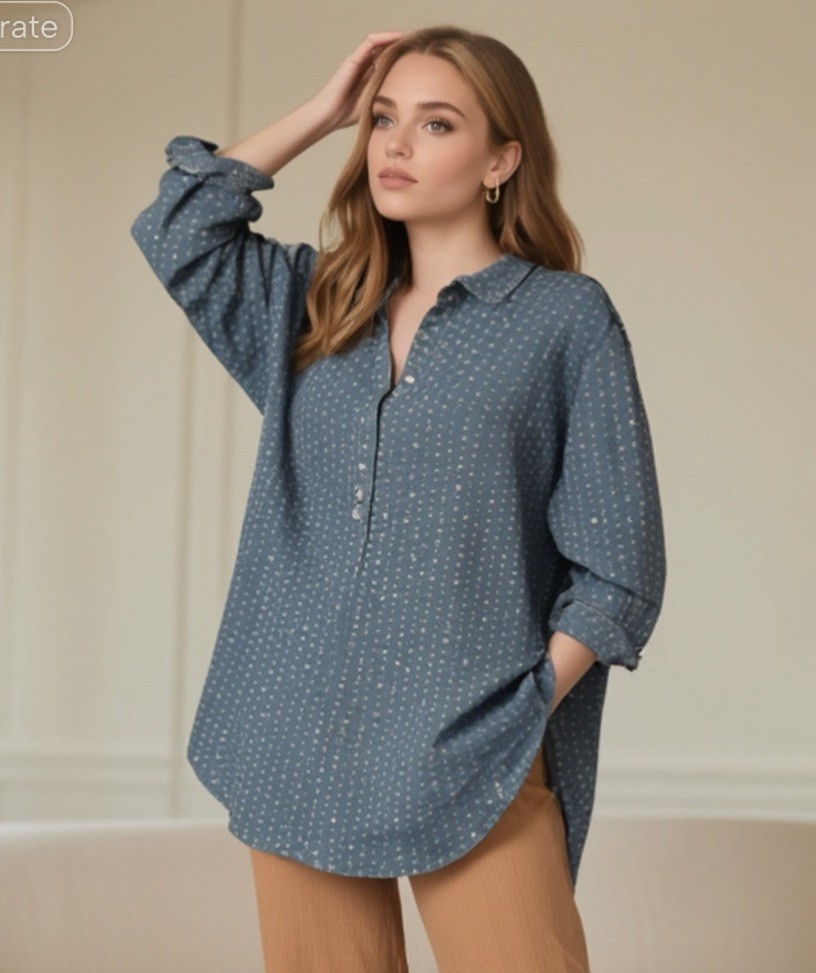 Denim Shirt by Catos Women’s 18/20W Long Sleeve Pullover Shirt