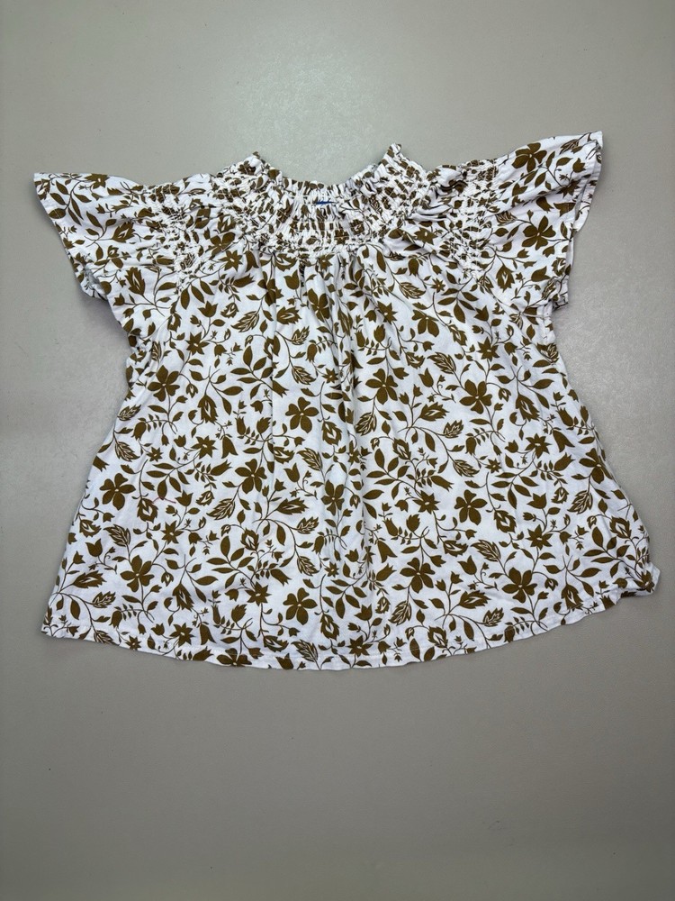 Old Navy Toddler Girls Floral Peasant Top 4T White Brown Flutter Sleeve