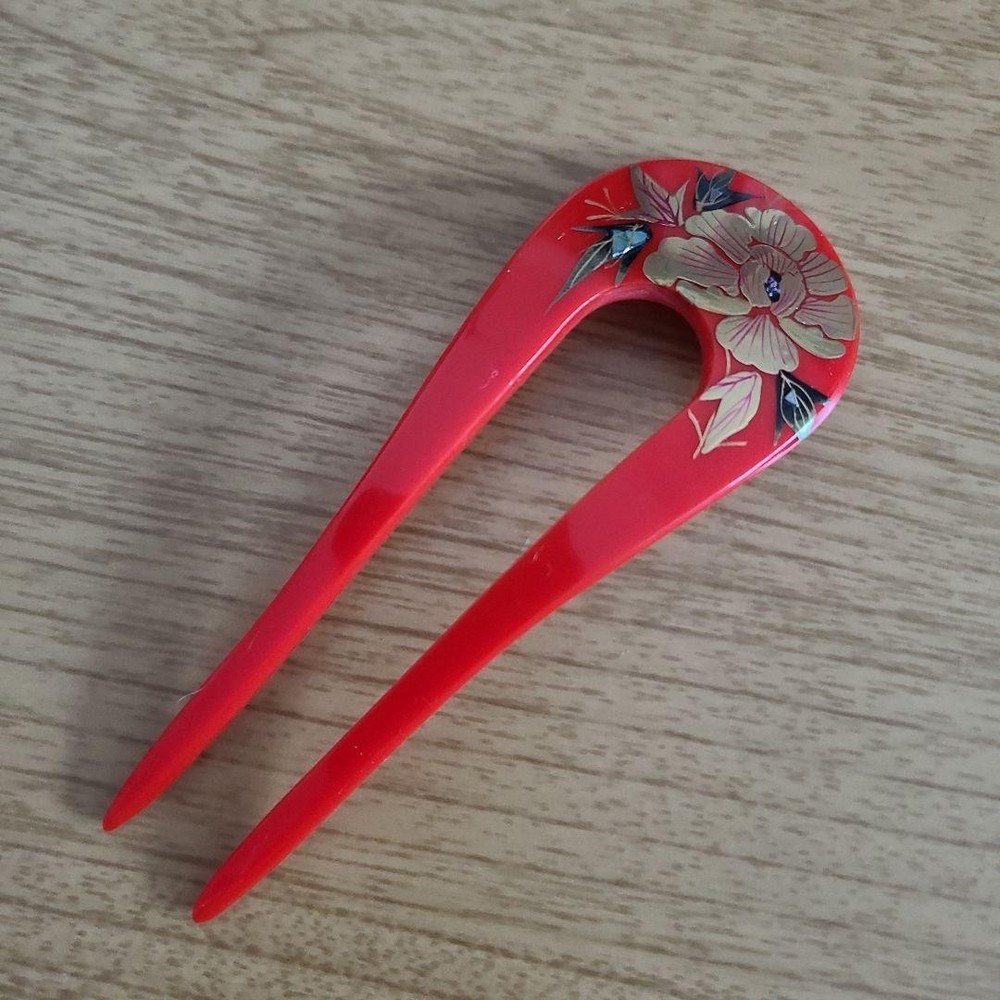 Kanzashi Hairpin Red Flower Vintage Showa Retro Antique