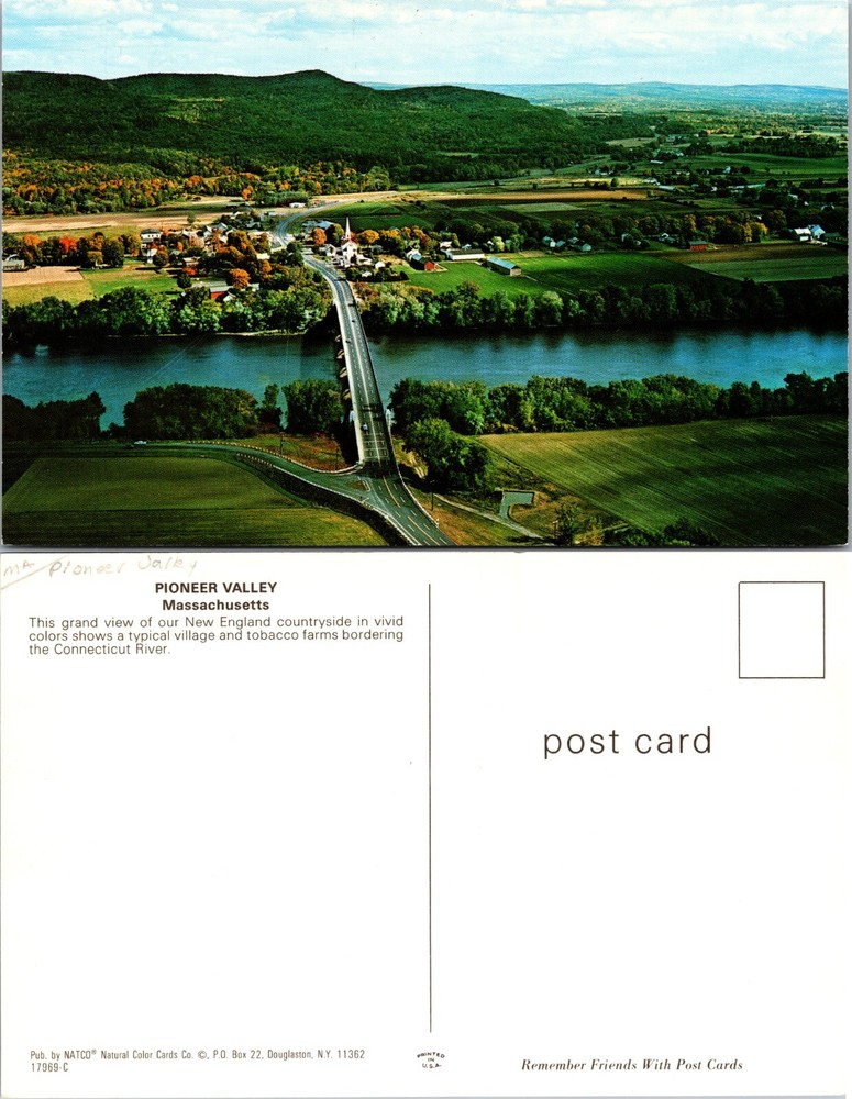 Massachusetts MA Pioneer Valley River and Farmland Aerial Postcard
