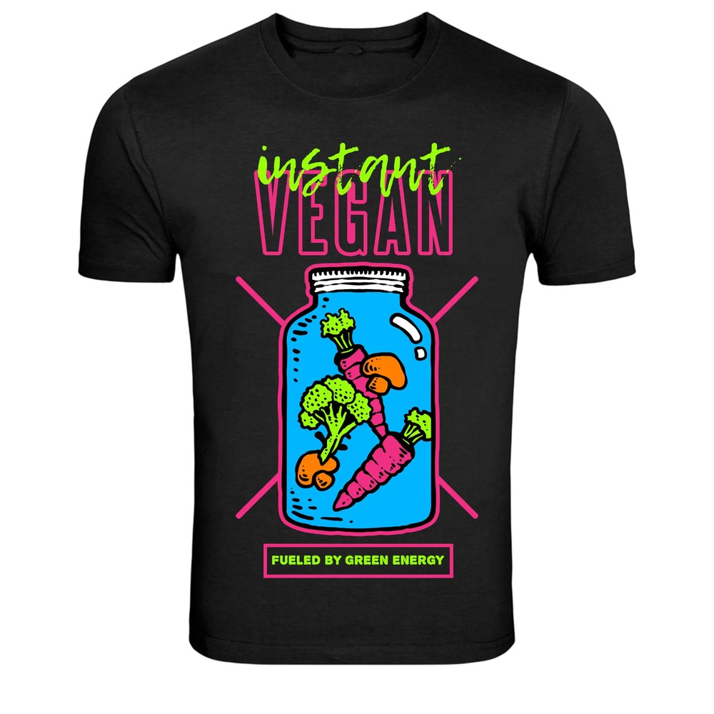 Instant Vegan Fueled by Green Energy T-Shirt Vegan Veggie Jar Graphic Tee