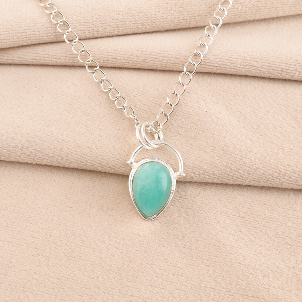 925 Silver Amazonite Gemstone Jewelry Handmade Dainty Pendant 1.01
