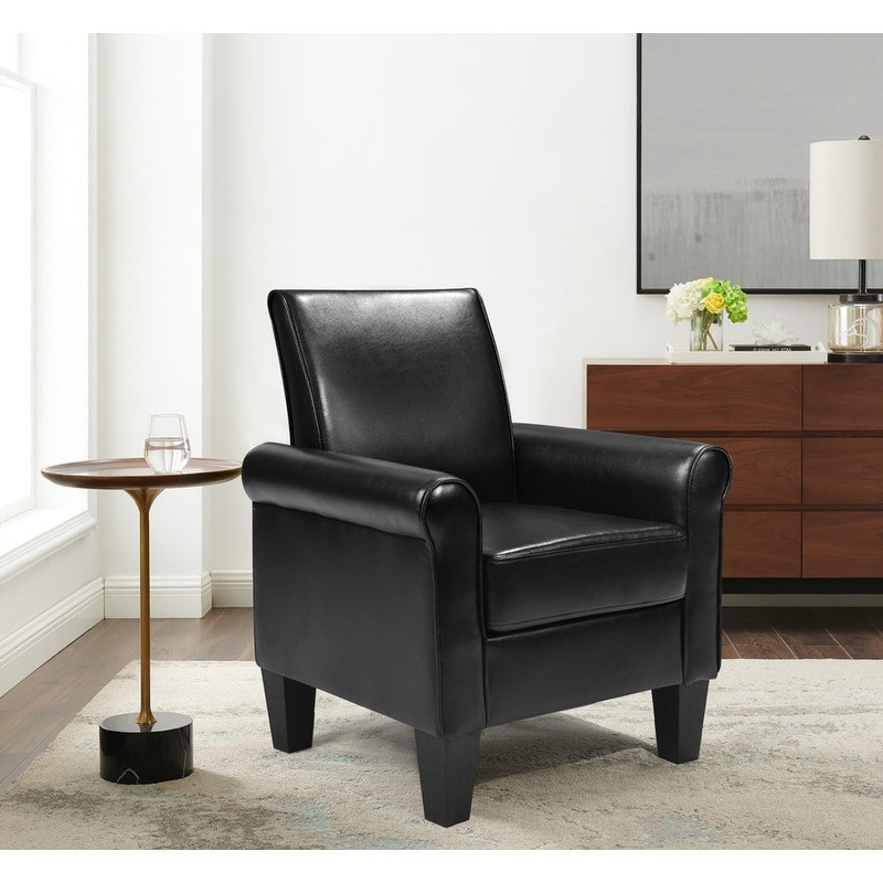 Modern Black PU Leather Accent Armchair for Reading or Living Room