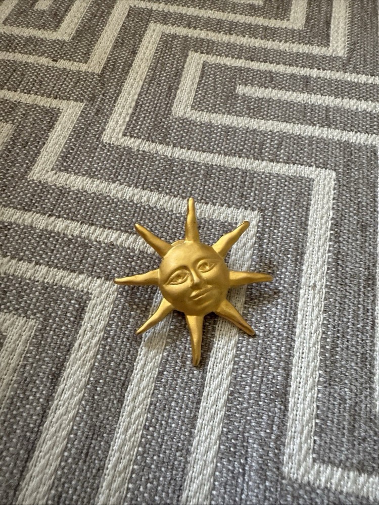 Sun Face Lapel Pin Large Size Gold Color Metal